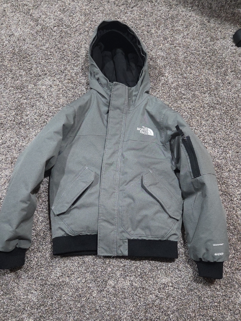 The North Face Hooded Winter Jacket - Gray with Black Trim